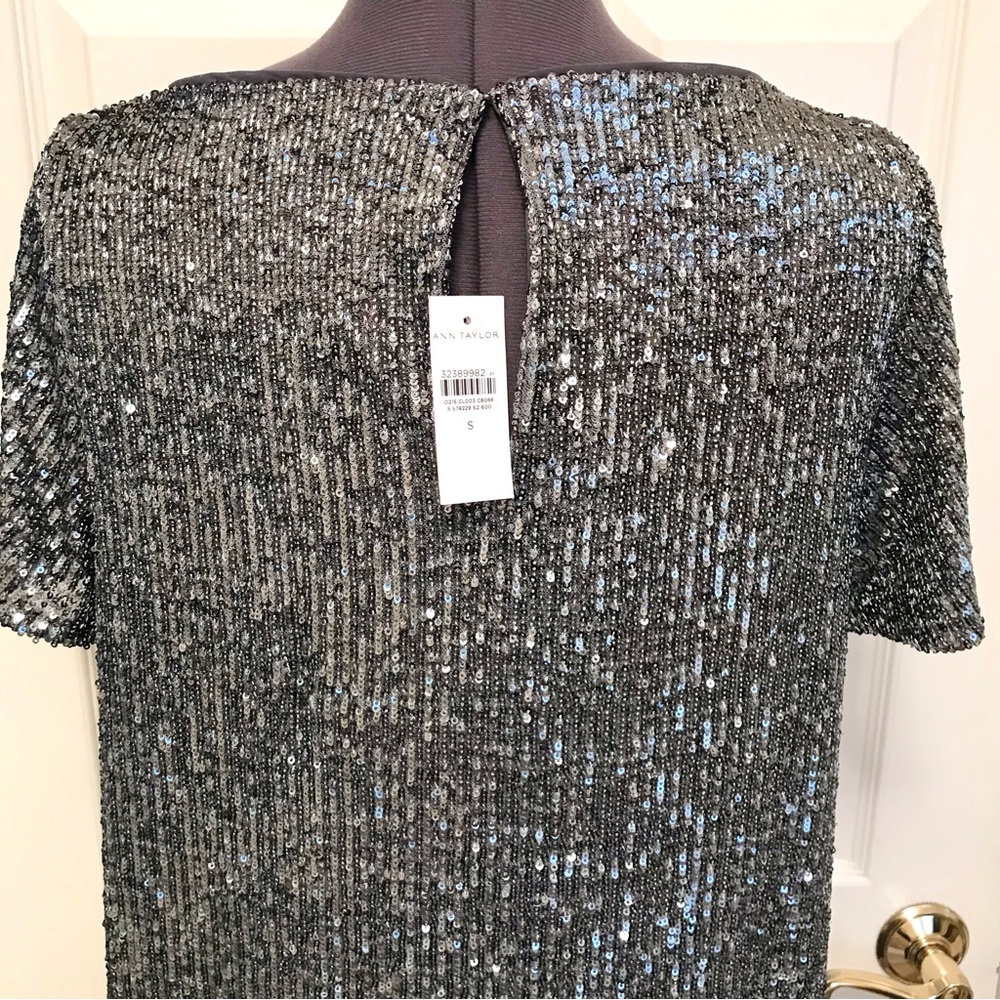 NWT Ann Taylor Silver Sequin Shift Cocktail Dress - Picture 13 of 16
